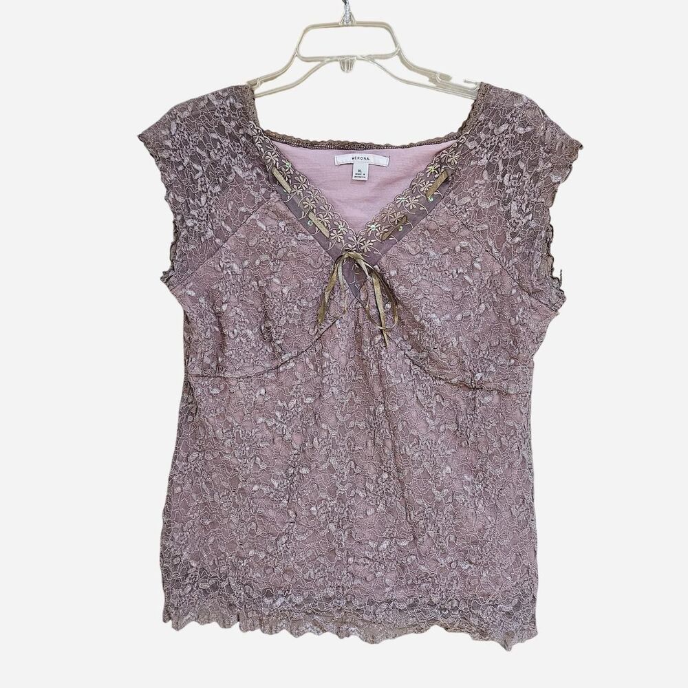 y2k fairy grunge lace sequin mauve brown top